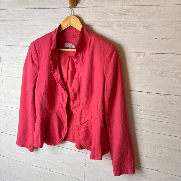 Per Una Blazer Womens Size 10 Faded Pink 100% Flax Linen Ruffles Jacket Natural - Picture 4 of 16